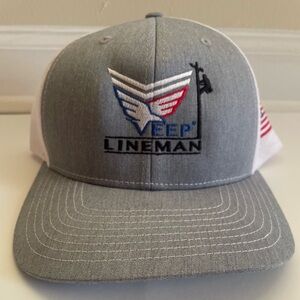 Rare Lineman Hat Embroidered USA flag Gray White Richardson